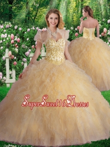 Perfect Sweetheart Champagne Quinceanera Dresses with Beading