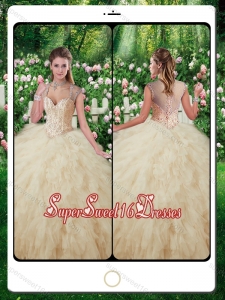 2016 Exquisite Quinceanera Gowns with Beading and Ruffles in Champange