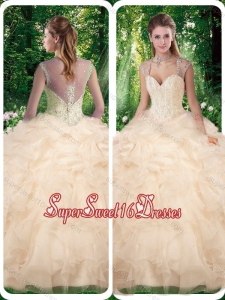 Beautiful Champange Quinceanera Dresses with Beading and Appliques