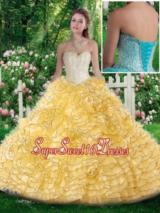 Pretty Sweetheart Champange Quinceanera Dresses with Beading and Ruffles