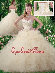 Exquisite Champagne Sweet 16 Dresses with Beading and Ruffles