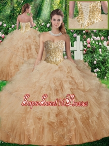 New Arrivals Sweetheart Quinceanera Gowns with Beading and Ruffles in Champagne