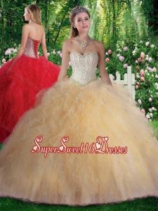 Pretty Ball Gown Beading and Ruffles Champagne Sweet 16 Gowns
