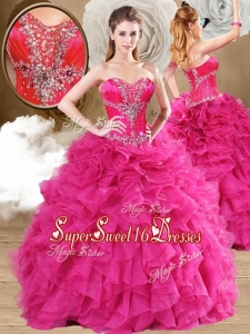 2016 Cheap Ball Gown Fuchsia Sweet 16 Dresses with Ruffles