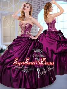 2016 Luxurious Ball Gown Taffeta Dark Purple 15th Birthday Party Dresses with Pick Ups