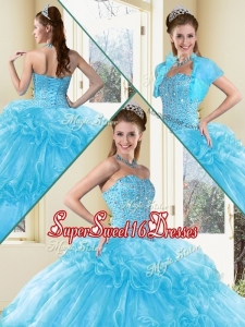 Cheap Sweet Ball Gown Sweet 16 Dresses with Beading and Ruffled Layers in Aqua Blue