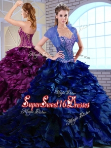 2016 Cheap Brush Train Ruffles and Appliques Quinceanera Dresses in Royal Blue