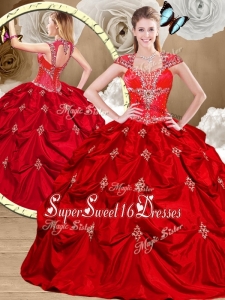 2016 Cheap Red Sweet 16 Gowns with Appliques and Pick Ups