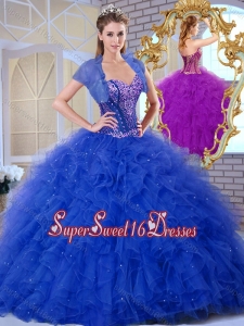 2016 Discount Sweetheart Blue Quinceanera Dresses with Ruffles and Appliques