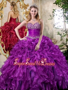 Cheap Sweetheart Purple Quinceanera Dresses with Beading and Ruffles