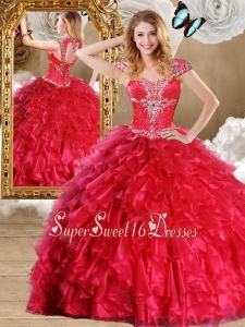 2016 Fashionable Red 15th Birthday Party Dresses Gowns with Beading and Ruffles