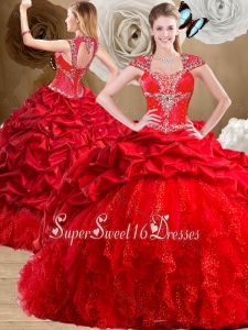 2016 Fashionable Red 15th Birthday Party Dresses with Beading and Pick Ups