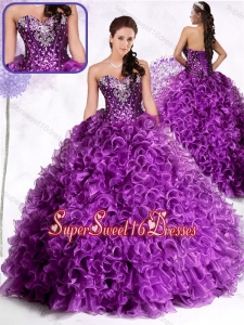 2016 Luxurious Ball Gown Sweetheart Ruffles and Sequins 15th Birthday Party Dresses