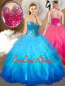 2016 Simple Ball Gown S15th Birthday Party Dresses with Beading and Ruffles