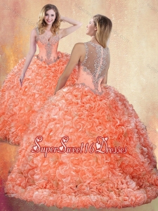 2016 Beautiful Straps Brush Train Quinceanera Dresses with Ruffles and Appliques