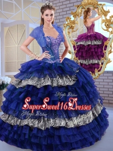 2016 Beautiful Sweetheart Ball Gown Ruffled Layers and Zebra Quinceanera Dresses