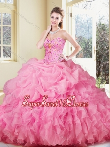 2016 Lovely Ball Gown Rose Pink Simple Sweet Sixteen Dresses with Ruffles and Pick Ups