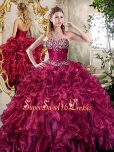 2016 New Style Burgundy Quinceanera Gowns with Beading and Ruffles