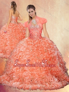 Perfect Brush Train Sweet 16 Dresses with Beading and Ruffles