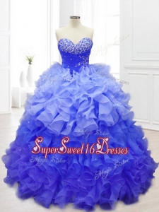 2016 Sweetheart Blue In Stock Quinceanera Gowns with Beading and Ruffles