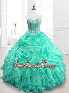 Best Selling In Stock Beading and Ruffles Sweet 16 Dresses in Apple Green