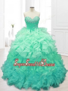 In Stock Beading and Ruffles Sweet 16 Dresses in Apple Green