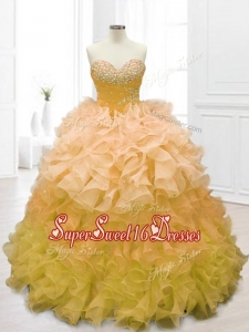Sweetheart Beading and Ruffles In Stock Quinceanera Dresses in Gold