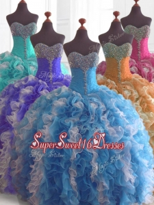 2016 In Stock Beading and Ruffles Quinceanera Dresses in Multi Color