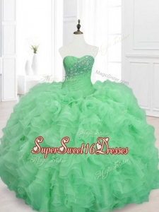 In Stock Beading and Ruffles Sweetheart Quinceanera Dresses in Green