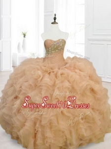In Stock Champagne Quinceanera Gowns with Beading and Ruffles