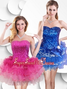 Hot Sale Short Strapless Dama Dresses with Sequins and Ruffles