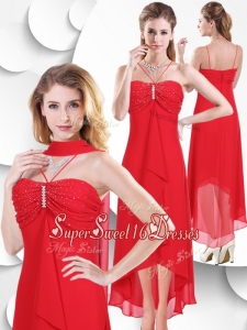 Best Spaghetti Straps High Low Red Dama Dresses with Beading