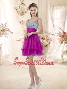 Hot Sale Straps Short Fuchsia Dama Dresses with Sequins