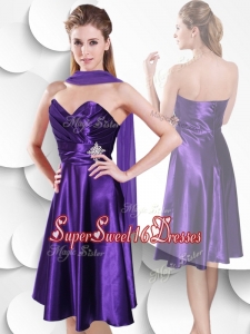 Perfect Empire Sweetheart Elastic Woven Satin Dama Dresses with Beading and Ruching