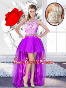 Pretty High Low Scoop Quinceanera Dama Dresses with Beading
