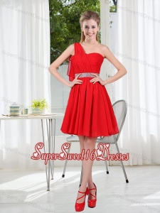 2015 The Most Popular One Shoulder A Line Dama Dresses with Ruching