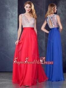 Empire V Neck Red Dama Dresses with Appliques and Beading for 2016