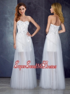 Short Inside Long Outside Tulle White Dama Dresses with Appliques and Beading for 2016