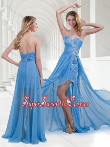 Lovely Zipper Up Baby Blue Long Dama Dresses with Beading