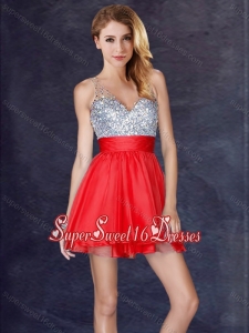 Best Selling Backless Sequined Short Dama Dresses in Red