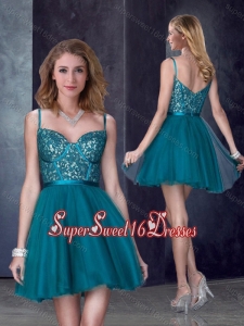 Perfect Spaghetti Straps Applique Short Dama Dresses in Turquoise