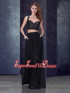 Two Piece Column Straps Applique Dama Dresses in Black