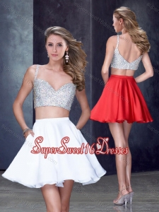 Two Piece Straps White Short Dama Dresses with Beading