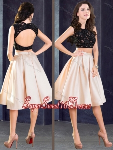 Elegant Two Piece Open Back Dama Dresses in Champagne and Black