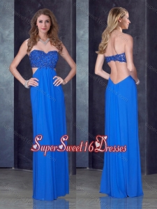 Empire Sweetheart Backless Blue Dama Dress with Beading and Appliques