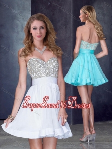 Hot Sale Short Sweetheart White Dama Dress with Beading in Organza