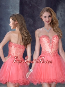 Laced Watermelon Red Dama Dress with Beading and Appliques