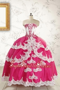2015 Cheap Hot Pink Quinceanera Dresses with Appliques