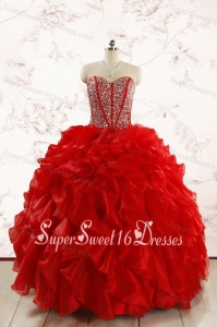 Red Beading and Ruffles Sweetheart Pretty Quinceanera Dresses for