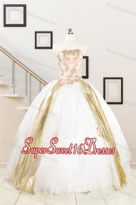 Cheap Strapless White Quinceaneras Dresses with Appliques
